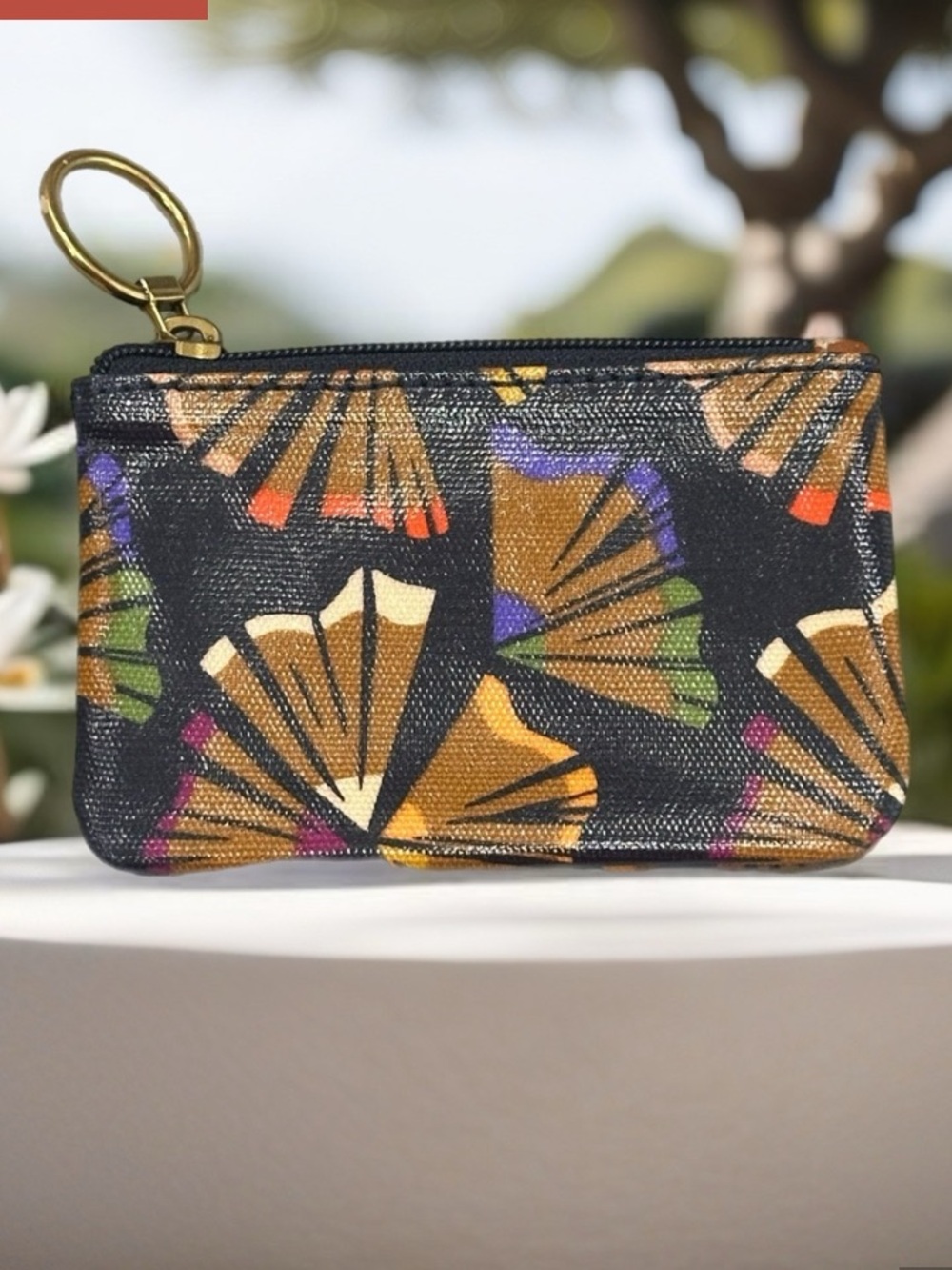Fossil Black Butterfly Print Key & Card Holder with Gold Ring
